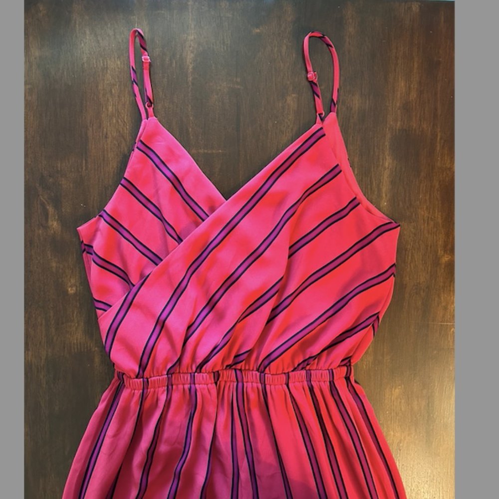 EXPRESS Striped Wrapped Front Jumpsuit Red S - Picture 4 of 12